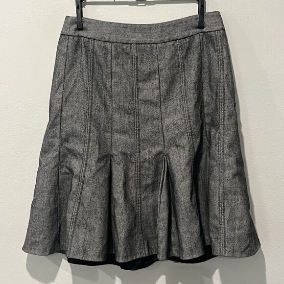 Ann Taylor Loft Skirt Womens 4 Black Herringbone Pleated Trumpet Lined Wool - Picture 1 of 6
